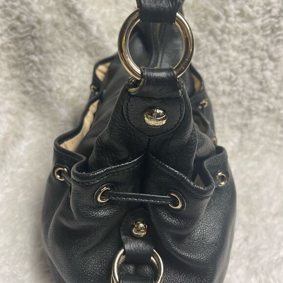 Elliott Lucca leather black medium shoulder bag braided strap gold tone accents - Picture 5 of 14